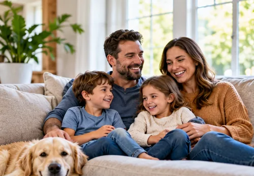 Family relaxing together in a comfortable living room